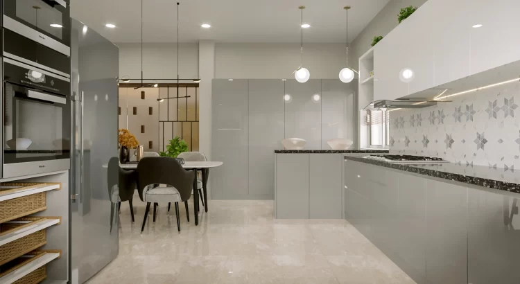 Elegant kitchen interior by interior designers near Nagarabhavi.