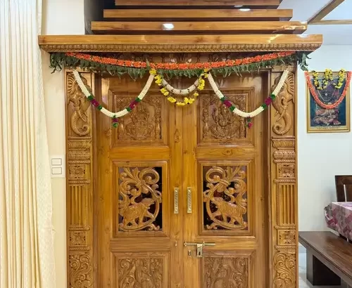 Pooja room design by interior designers near Mysore Road