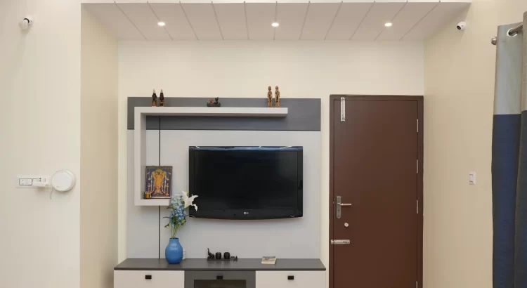 Interior Designers Near Banashankari modern TV unit with false ceiling