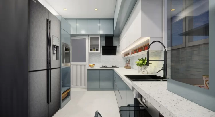 Modular kitchen interior design in RR Nagar with matte finishes and smart storage