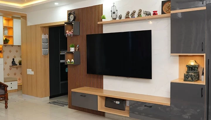 Fluted paneling design for small homes by Interior Services in RR Nagar