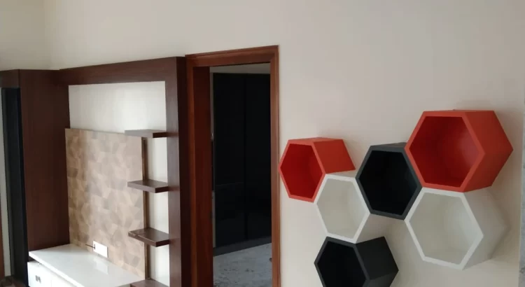 Modern living room interior with custom TV unit